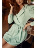 Elegant dress with puffy sleeves, olive green 849 - Online store - Boutique